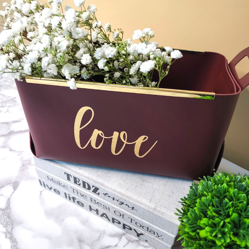 POSITIVE WORD VEGAN LEATHER STORAGE BASKET