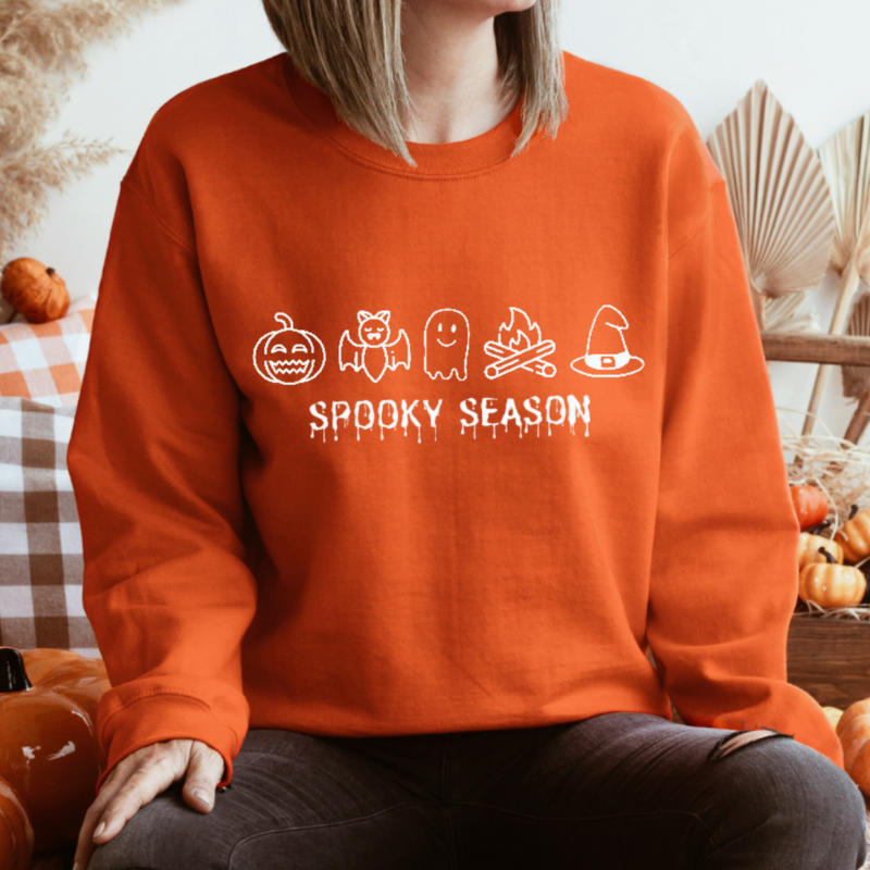 SPOOKY SEASON CREWNECK-WHITE PRINT