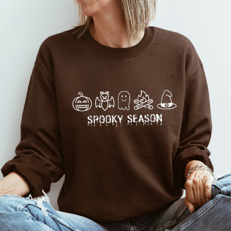 SPOOKY SEASON CREWNECK-WHITE PRINT