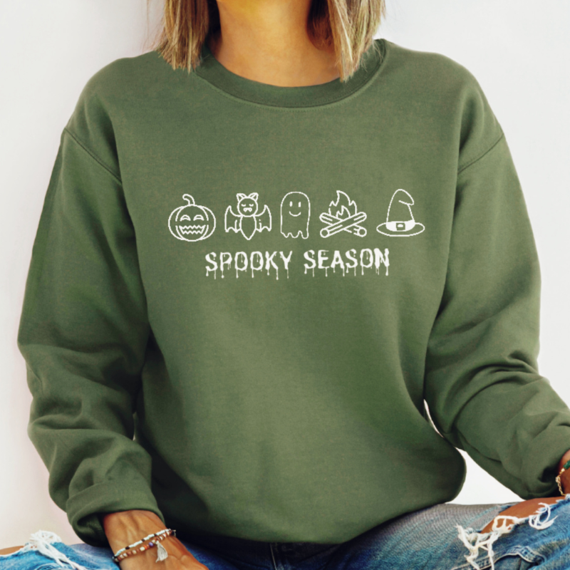 SPOOKY SEASON CREWNECK-WHITE PRINT