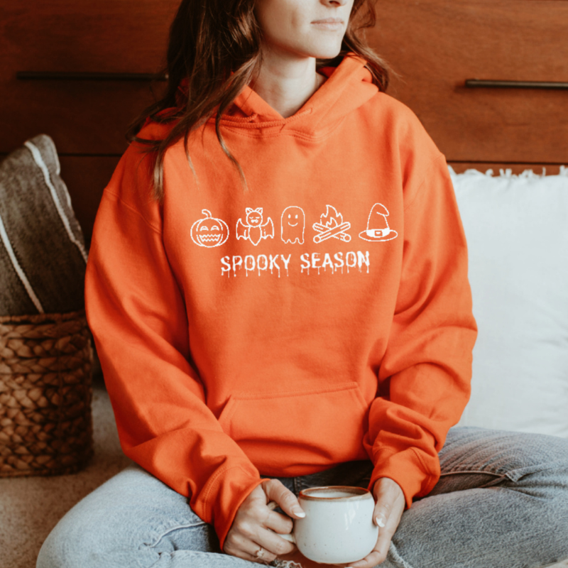 SPOOKY SEASON HOODIE-WHITE PRINT