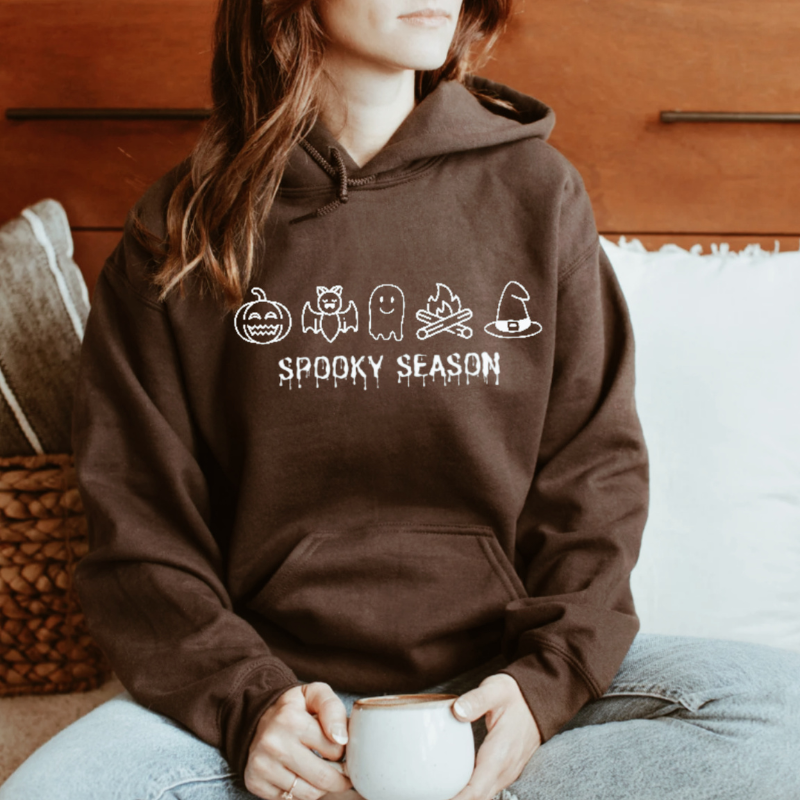 SPOOKY SEASON HOODIE-WHITE PRINT